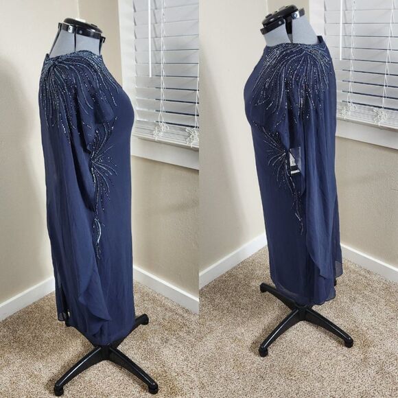 Adrianna Papell - AP1E205401 Beaded Bateau Neck Illusion Chiffon Dress Size 8 - Picture 5 of 16